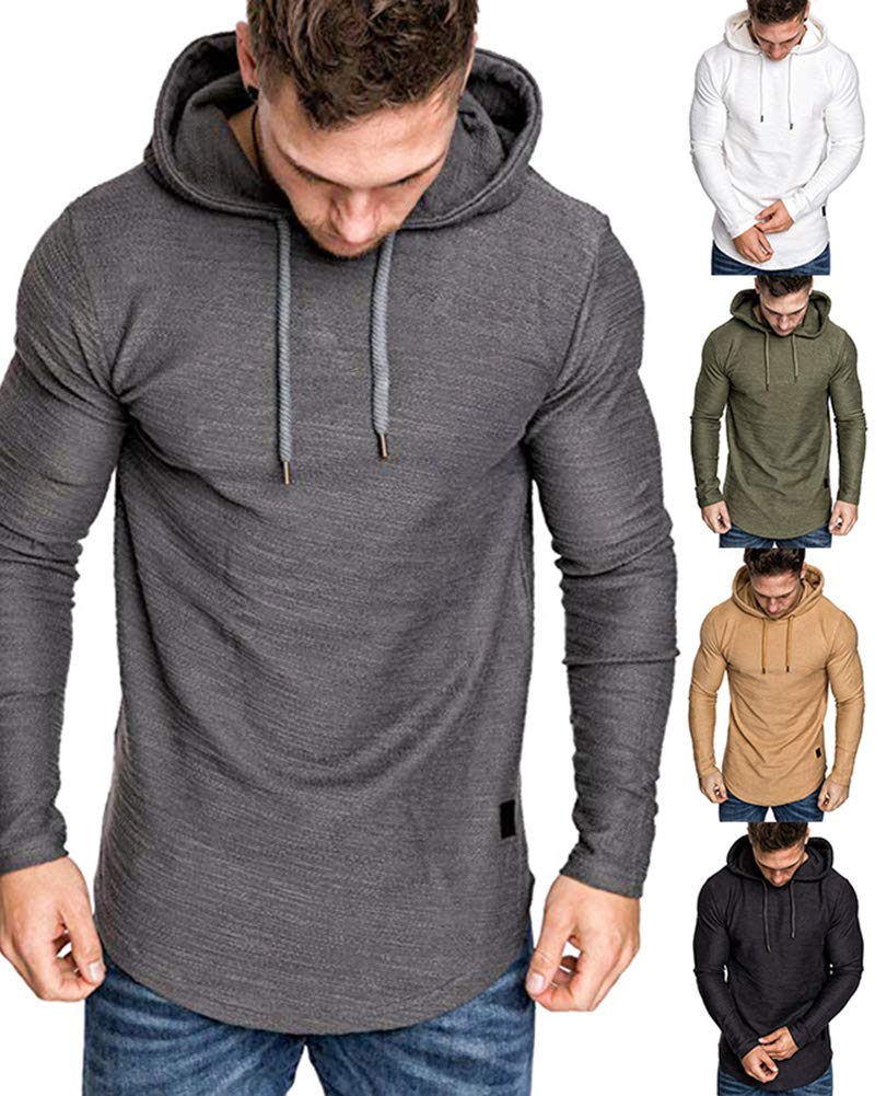 Lexiart Mens Fashion Athletic Hoodies Sport Sweatshirt Solid Color Fleece Pullover Dark Grey XL - Image 2